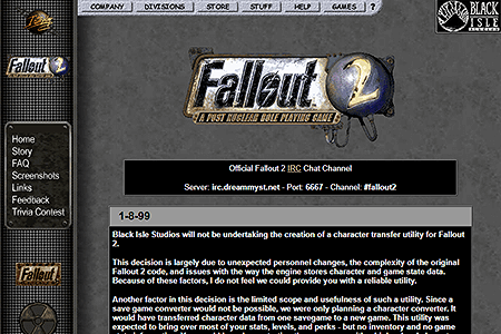 Fallout 2 website in 1999