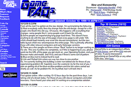 GameFAQs website in 1999