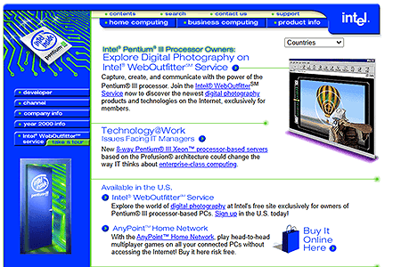 Intel website in 1999