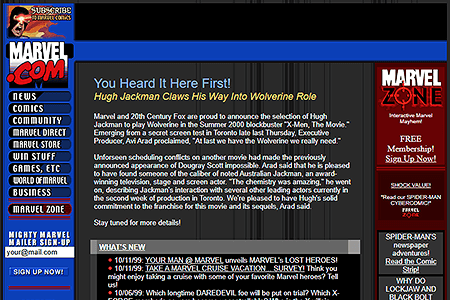 Marvel website in 1999