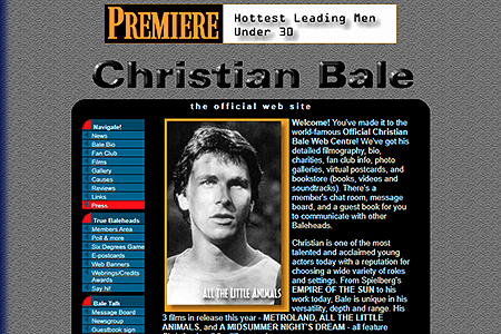 Official Christian Bale Web Site in 1999