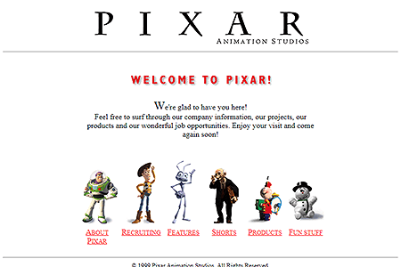 Pixar website in 1999