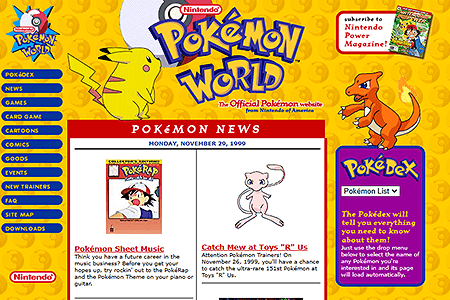 Pokémon World website in 1999