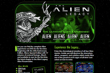 The Alien Legacy website in 1999