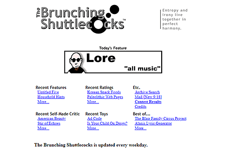 The Brunching Shuttlecocks website in 1999