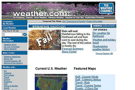 The Weather Channel website in 1999