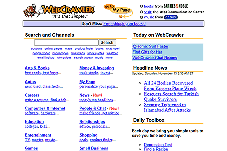 WebCrawler website in 1999