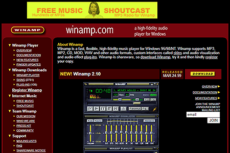 Winamp website in 1999