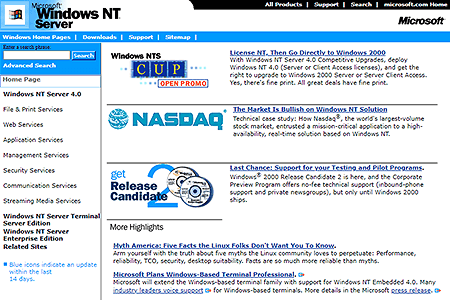 Windows NT Server 4.0 website in 1999