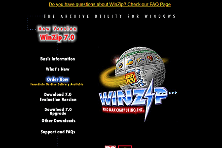 WinZip website in 1999