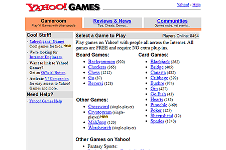 Yahoo Games website in 1999