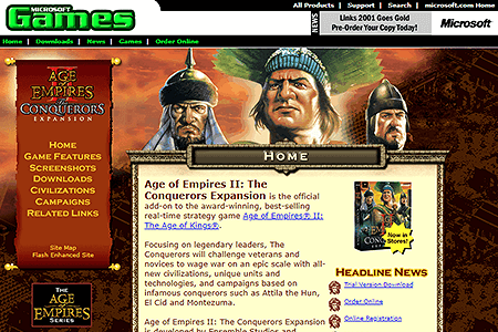 Age of Empires II: The Conquerors website in 2000
