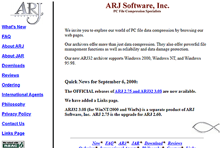 ARJ Software website in 2000