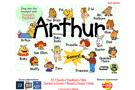 Arthur: The World's Most Famous Aardvark website in 2000