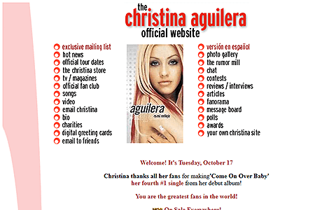 Christina Aguilera website in 2000