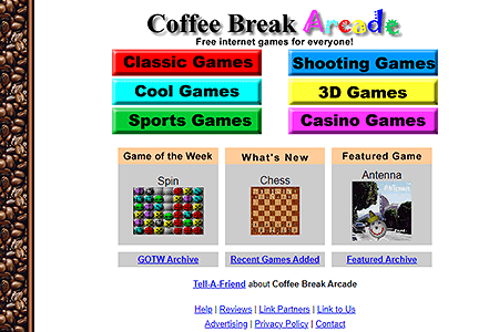 Coffee Break Arcade website in 2000