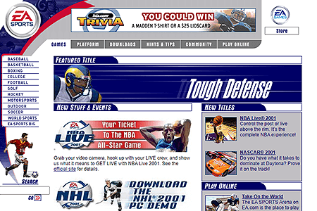 EA Sports website in 2000