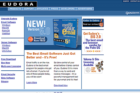 Eudora website in 2000
