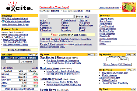 Excite website in 2000