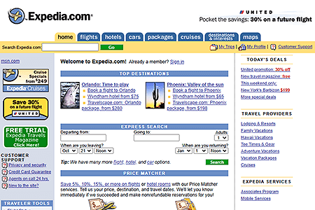 Expedia website in 2000
