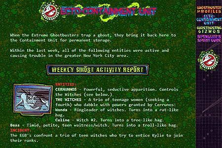 Extreme Ghostbusters website in 2000