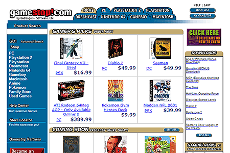 GameStop website in 2000