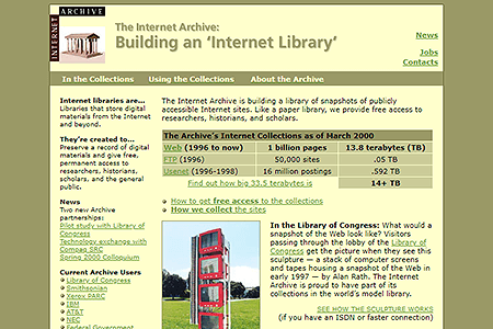 Internet Archive website in 2000