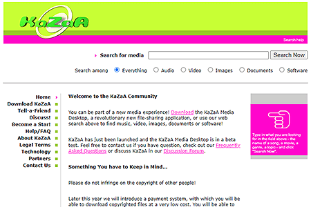 KaZaA website in 2000