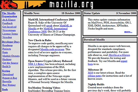 Mozilla.org website in 2000