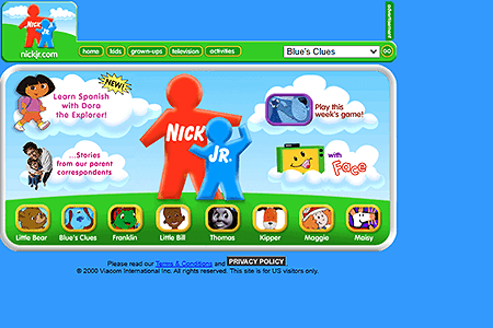 Nick Jr. website in 2000