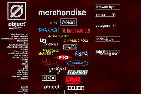 Object Merchandise website in 2000