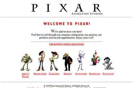 Pixar website in 2000