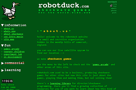 RobotDuck website in 2000