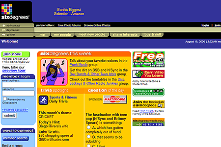 Sixdegrees website in 2000
