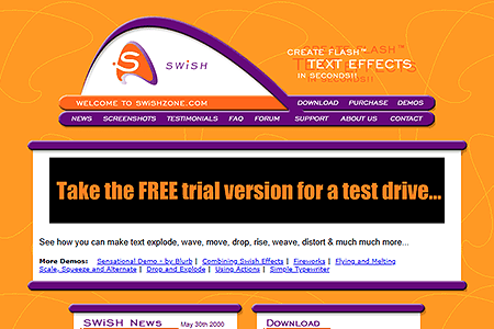 SWiSHzone website in 2000