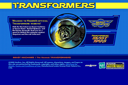 Transformers website in 2000