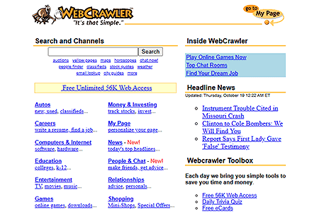 WebCrawler website in 2000