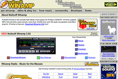 Winamp website in 2000