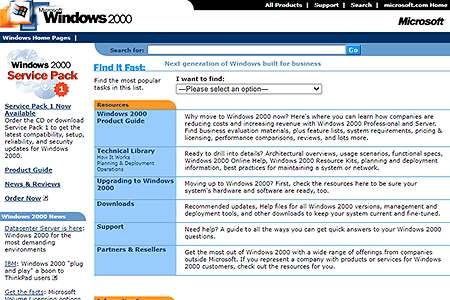 Windows 2000 website in 2000