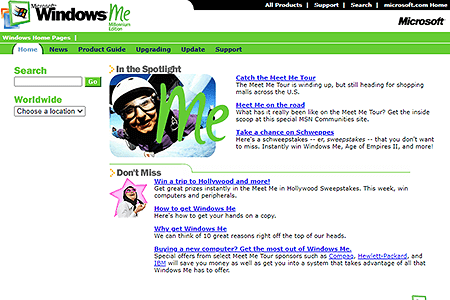 Windows Me website in 2000