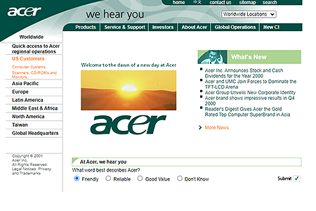 Acer website in 2003