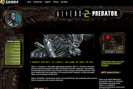 Alien vs. Predator 2 website in 2001