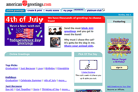 American Greetings website in 2001