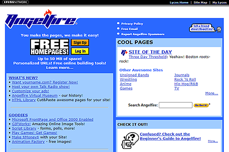 Angelfire website in 2001
