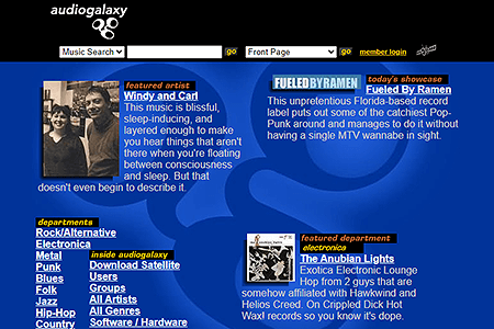 Audiogalaxy website in 2001