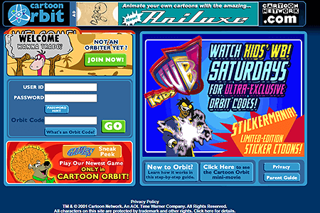 Cartoon Orbit website in 2001