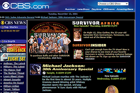 CBS website in 2001