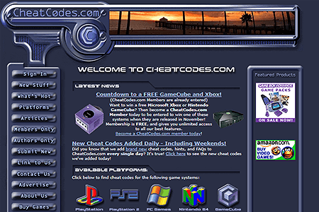 CheatCodes.com website in 2001