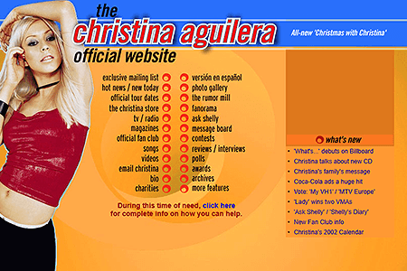 Christina Aguilera website in 2001