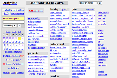 Craigslist website in 2001